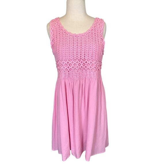 Love Fire Light Pink Crochet Top Mini Size XL NWT Double Lined Smock Back NWT - Picture 1 of 8